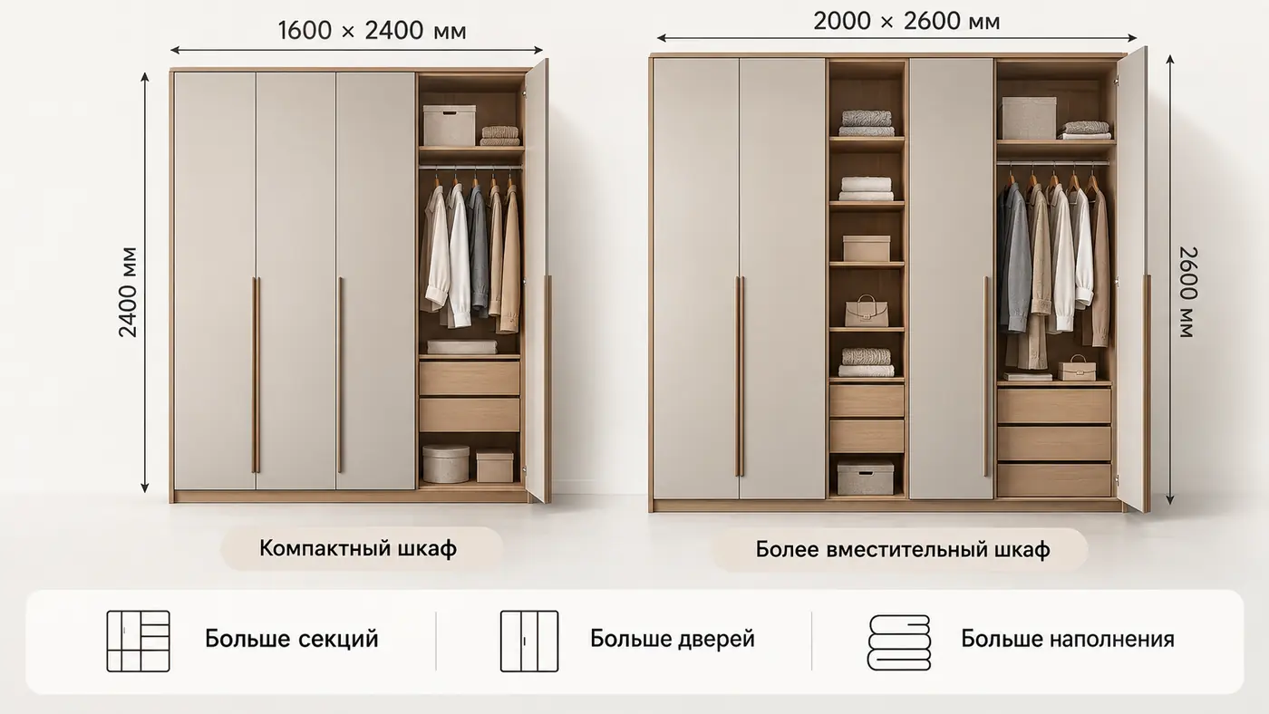 Шкаф на заказ размером 1600 на 2400 мм
